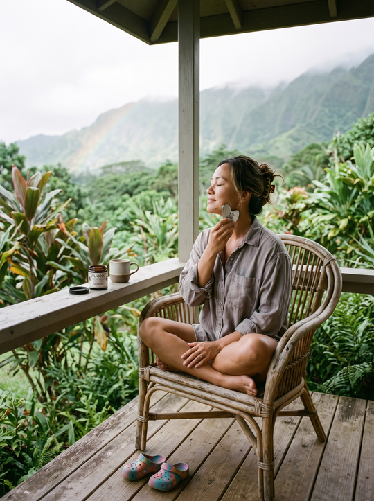 Morning gua-sha on a Mānoa lanai