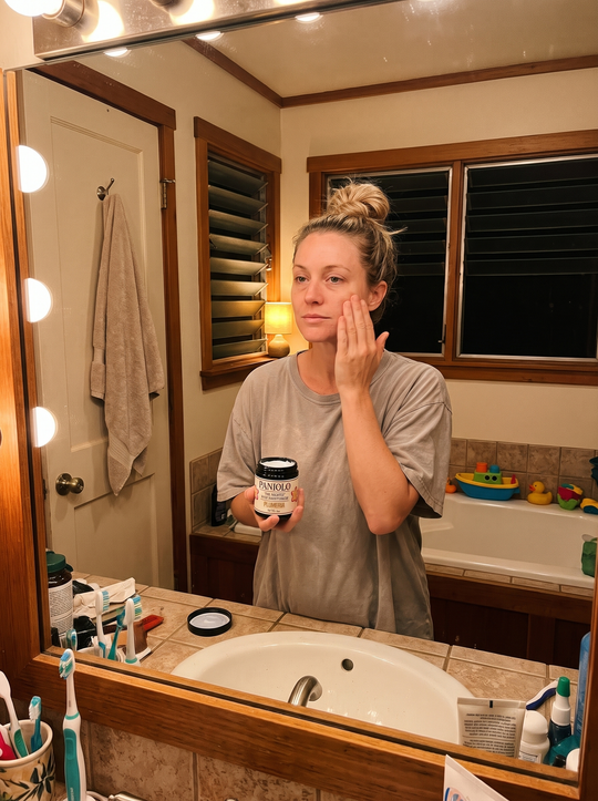 The Nightly face moisturizer at the bathroom vanity